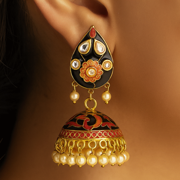 Black and gold Meenakari Jhumkis - Image 2