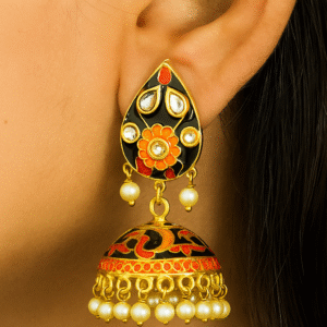 exquisite Black and gold Meenakari Jhumkis
