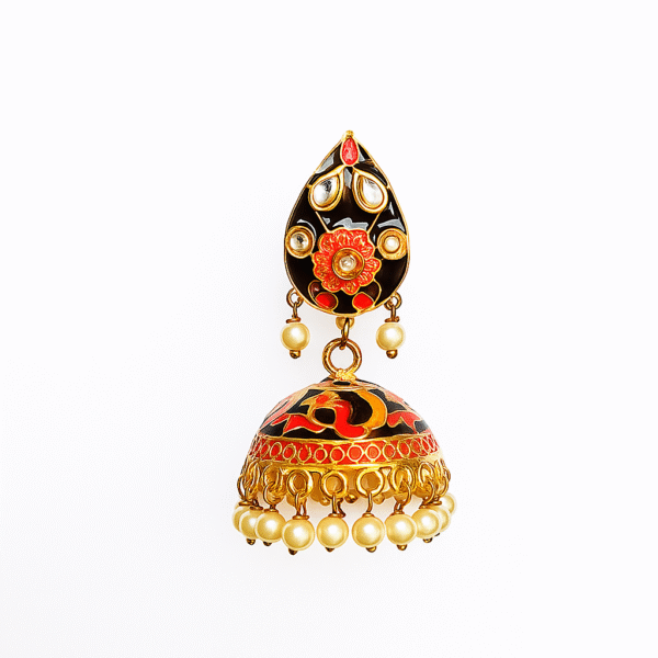Black and gold Meenakari Jhumkis - Image 3