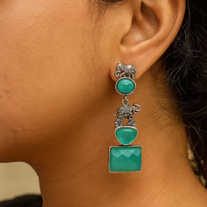 Divine Grace – Sage Green Oxidised Nandi Earrings
