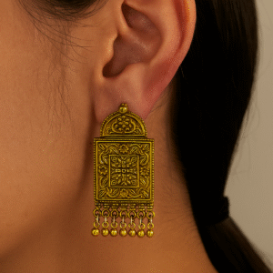 Regal Boldness – Engraved Golden Oxidised Statement Earrings