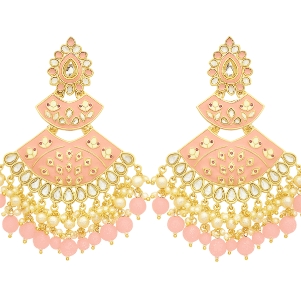 Grace in Every Drop – Meenakari Kundan Pearl Beads Jhumkas - Image 2