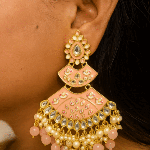 Pink Meenakari Kundan Chandbalis