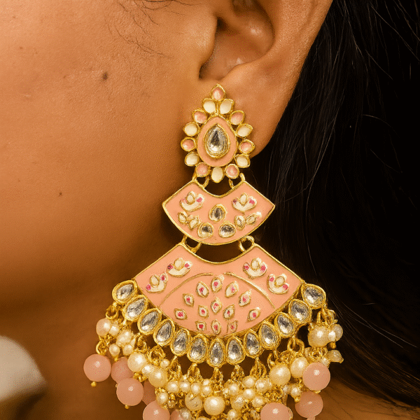 Pink Meenakari Kundan Chandbalis