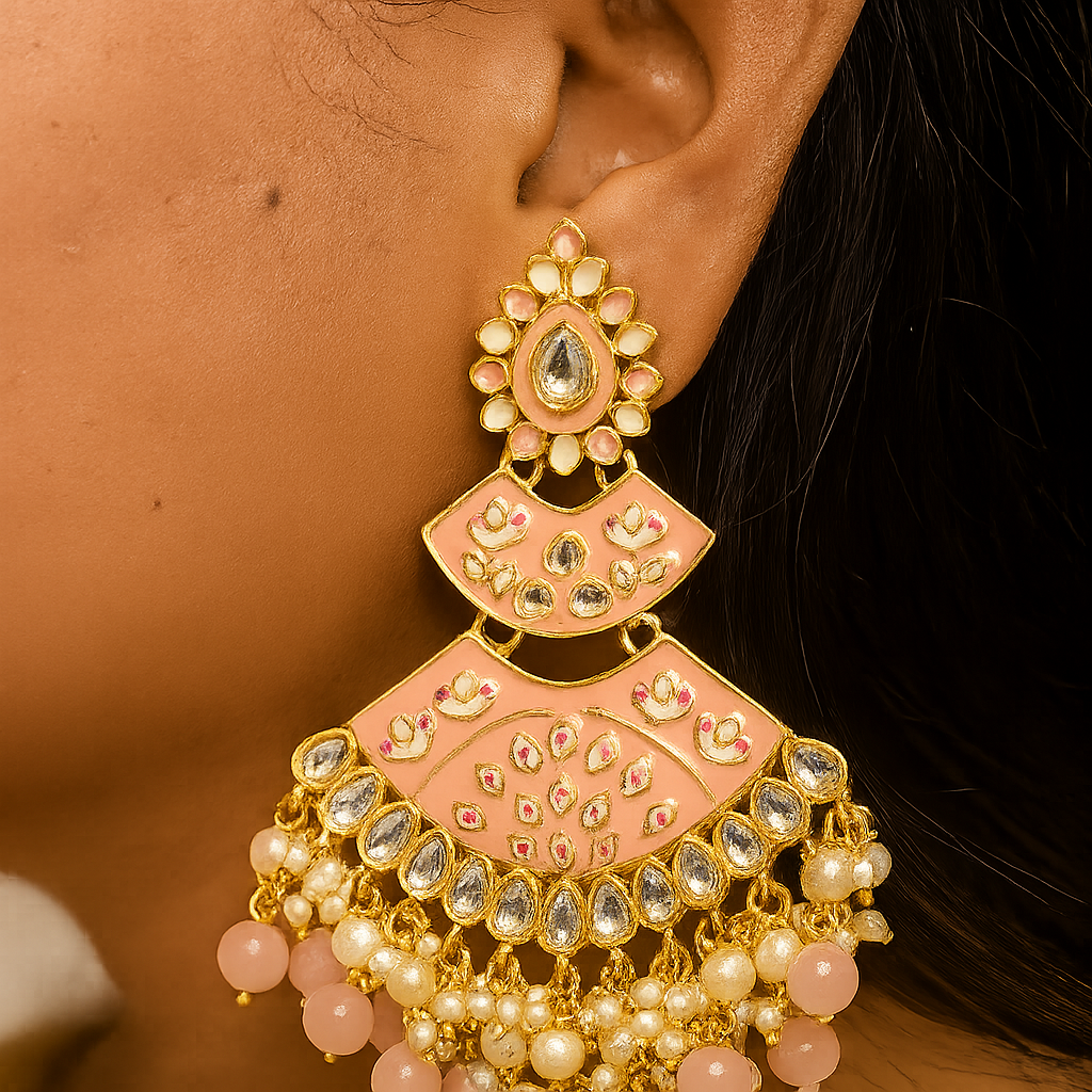 Pink Meenakari Kundan Chandbalis