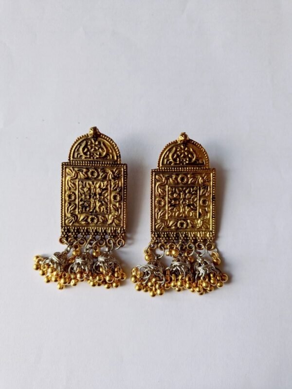 Regal Boldness – Engraved Golden Oxidised Statement Earrings - Image 3