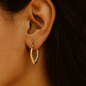 Elongated Oval Golden Hoops