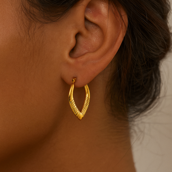 Elongated Oval Golden Hoops - Image 2