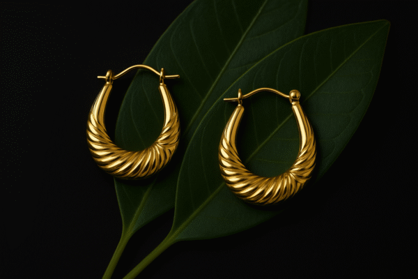 Elongated Designer Golden Hoops - Image 2