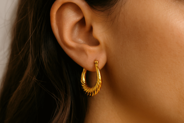 Elongated Designer Golden Hoops