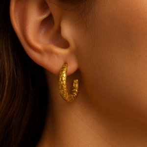 Gold Round Hoops with Intricate Design All Over