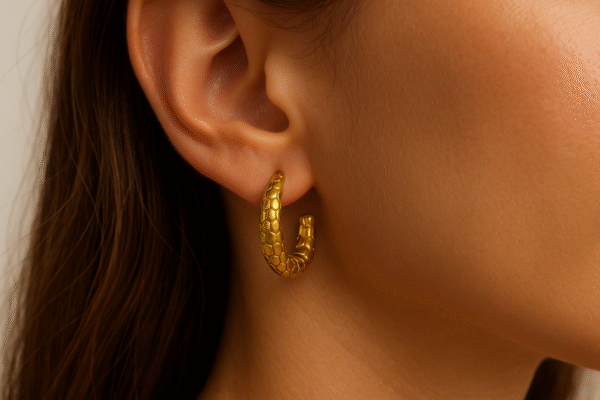 Gold Round Hoops with Intricate Design All Over