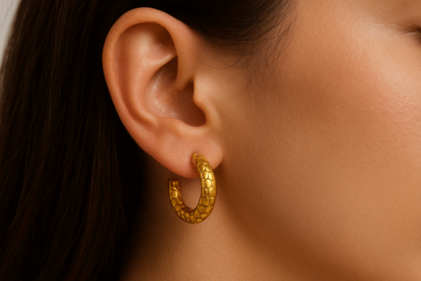 Gold Round Hoops with Intricate Design All Over - Image 2