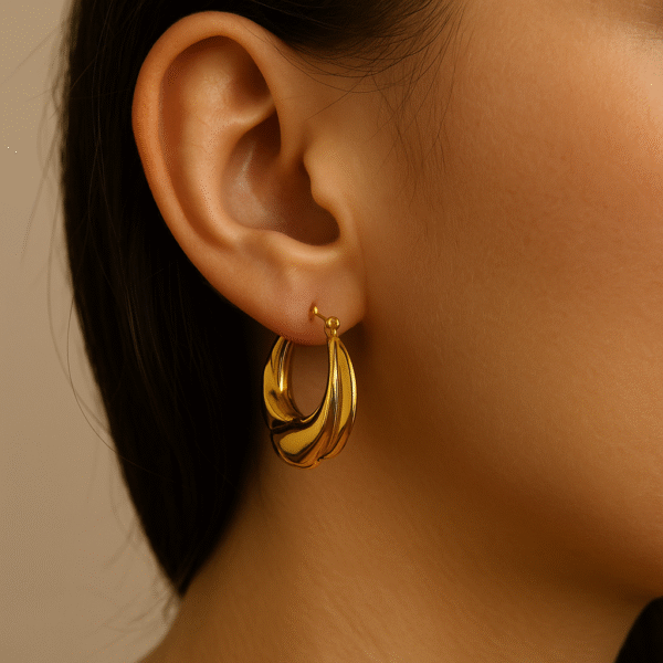 Golden Twisted Round Hoops - Image 2