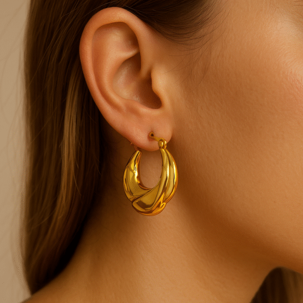 Golden Twisted Round Hoops