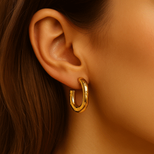 Golden Round Hoops with Engraved Star Accents