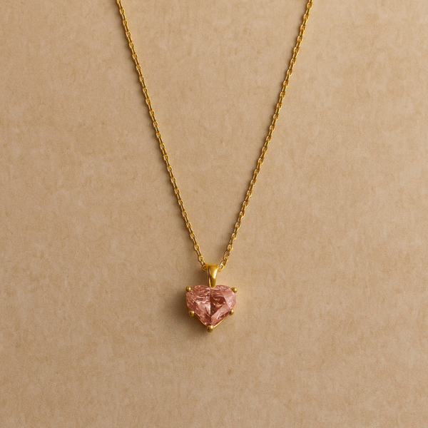 Golden Chain with Pink Heart Droplet