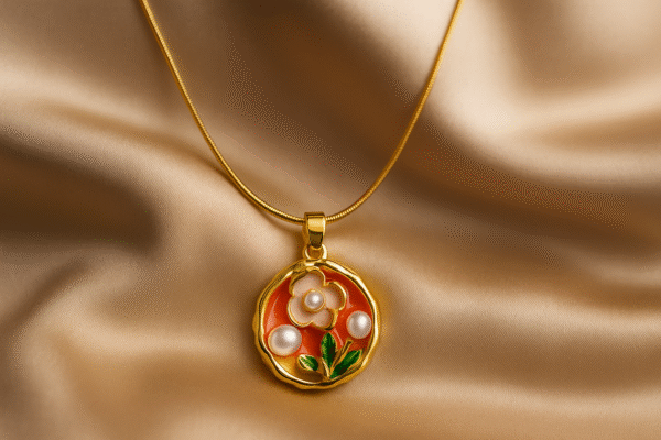 Orange Flower with Pearl Detailing Necklace - Image 3