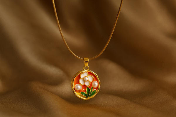Orange Flower with Pearl Detailing Necklace - Image 4