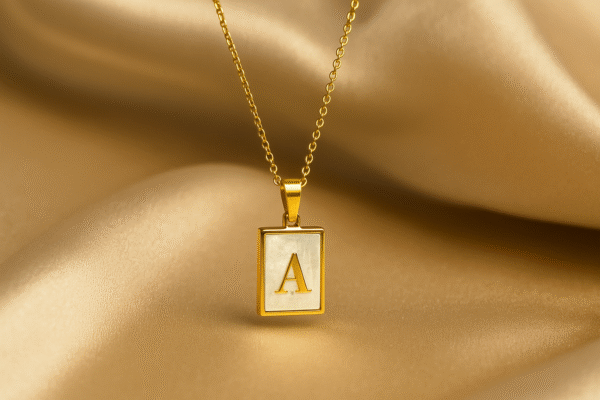 Golden Chain with Initial Letter A Marbled Pendant: - Image 2