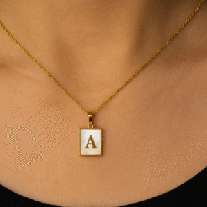 Golden Chain with Initial Letter A Marbled Pendant: