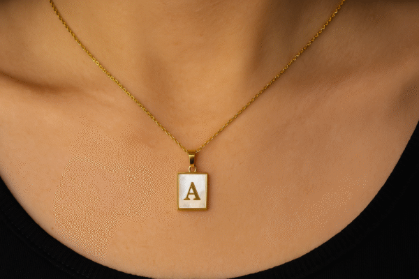 Golden Chain with Initial Letter A Marbled Pendant: