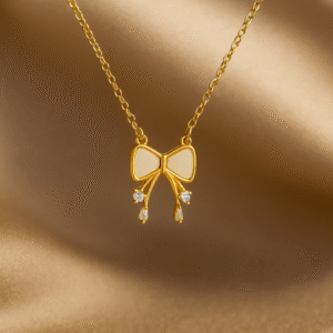 White Bow Necklace with Stones Droplet