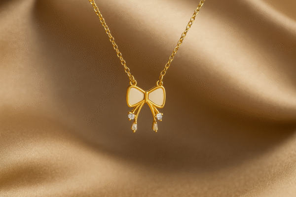 White Bow Necklace with Stones Droplet