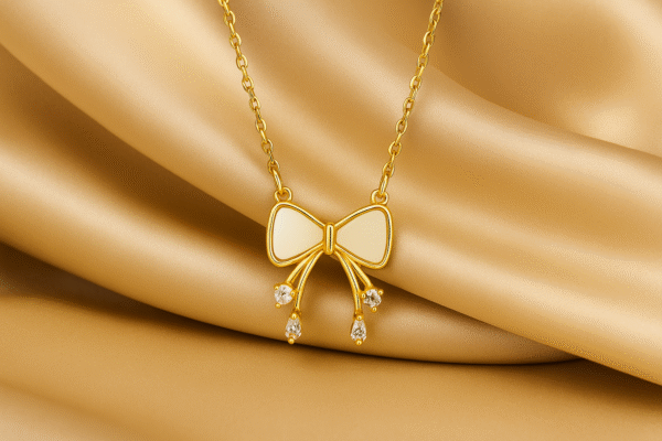 White Bow Necklace with Stones Droplet - Image 2