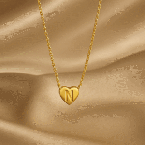 Solid Gold Heart Embedded with Initial Letter N