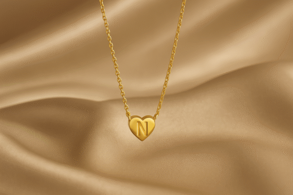 Solid Gold Heart Embedded with Initial Letter N