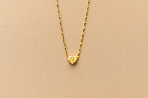 Solid Gold Heart Embedded with Initial Letter N - Image 4