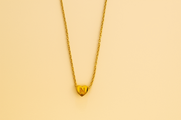 Solid Gold Heart Embedded with Initial Letter N - Image 3