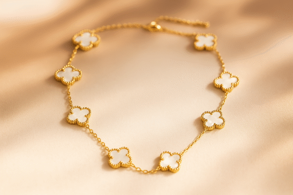 White Flower Clover Blossom Necklace - Image 4