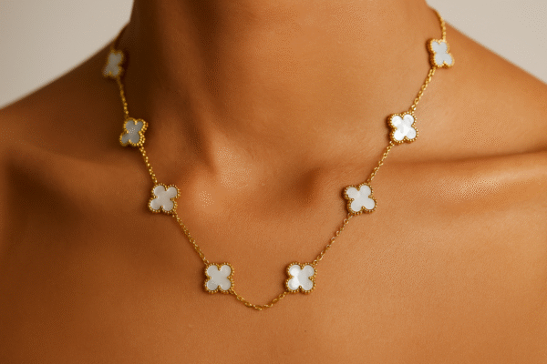 White Flower Clover Blossom Necklace