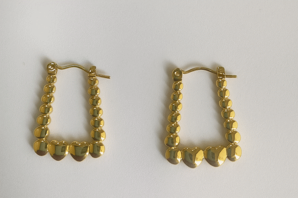 Rectangle-Shaped Golden Hoops with Delicate Heart Accents - Image 2