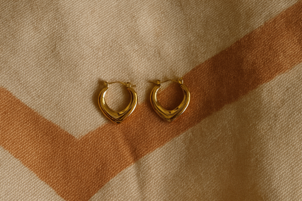 Solid Heart Shaped Golden Hoops - Image 3