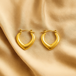 Solid Heart Shaped Golden Hoops
