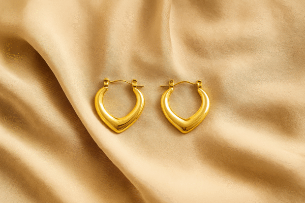 Solid Heart Shaped Golden Hoops