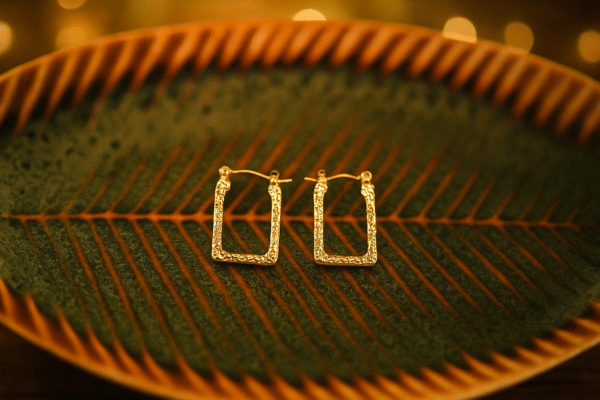 Rectangle Shaped Self Design Golden Earrings - Image 3