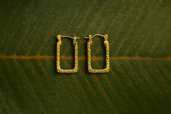 Rectangle Shaped Self Design Golden Earrings - Image 2