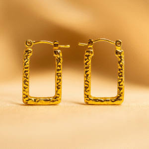 Rectangle Shaped Self Design Golden Earrings