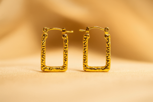 Rectangle Shaped Self Design Golden Earrings