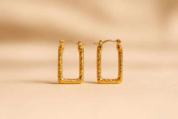 Rectangle Shaped Self Design Golden Earrings - Image 4