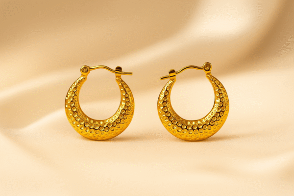 Small Round Textured Golden Hoops - Image 3
