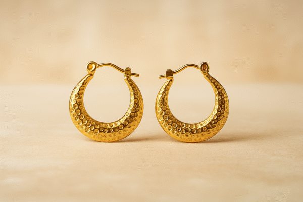 Small Round Textured Golden Hoops - Image 2