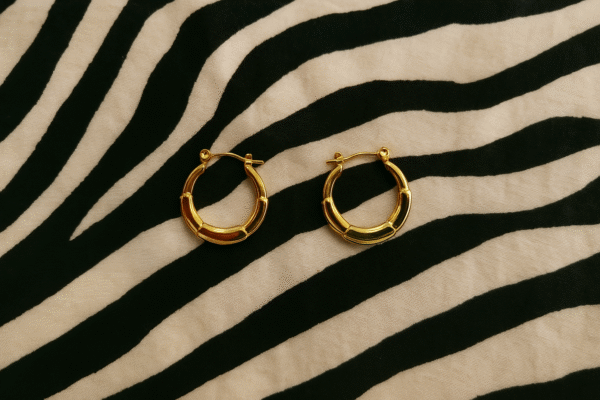 Small Round Textured Golden Hoops - Image 4
