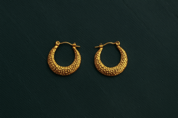 Small Round Textured Golden Hoops