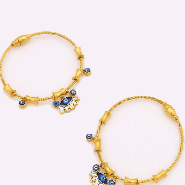 Gold Plated Bracelet with Hanging Evil Eye Charms with Magnetic Lock - Image 2