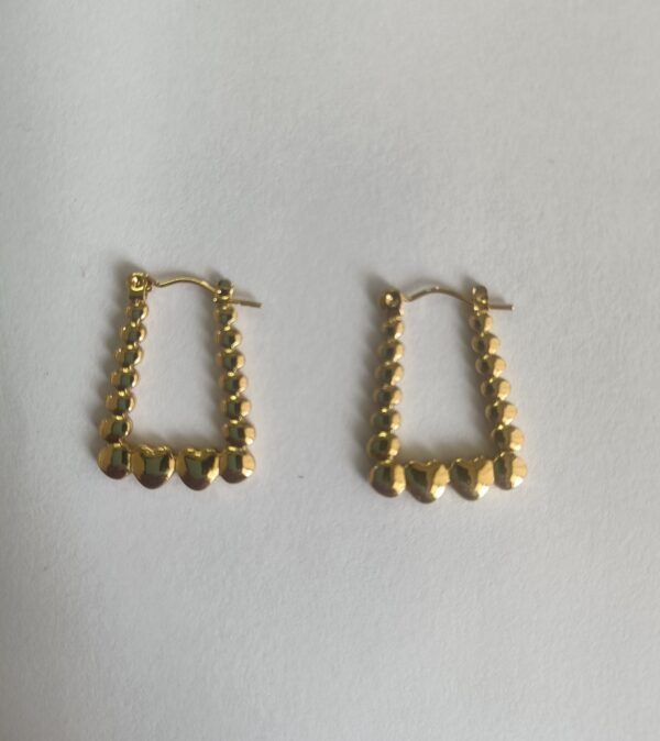 Rectangle-Shaped Golden Hoops with Delicate Heart Accents - Image 4